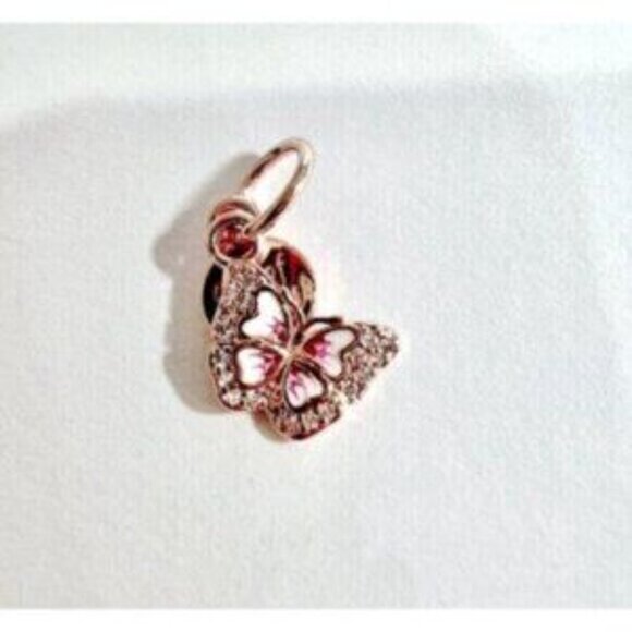 Pink Butterfly & Quote Double Dangle Charm ,Charms fit Pandora Bracelet - Picture 2 of 5